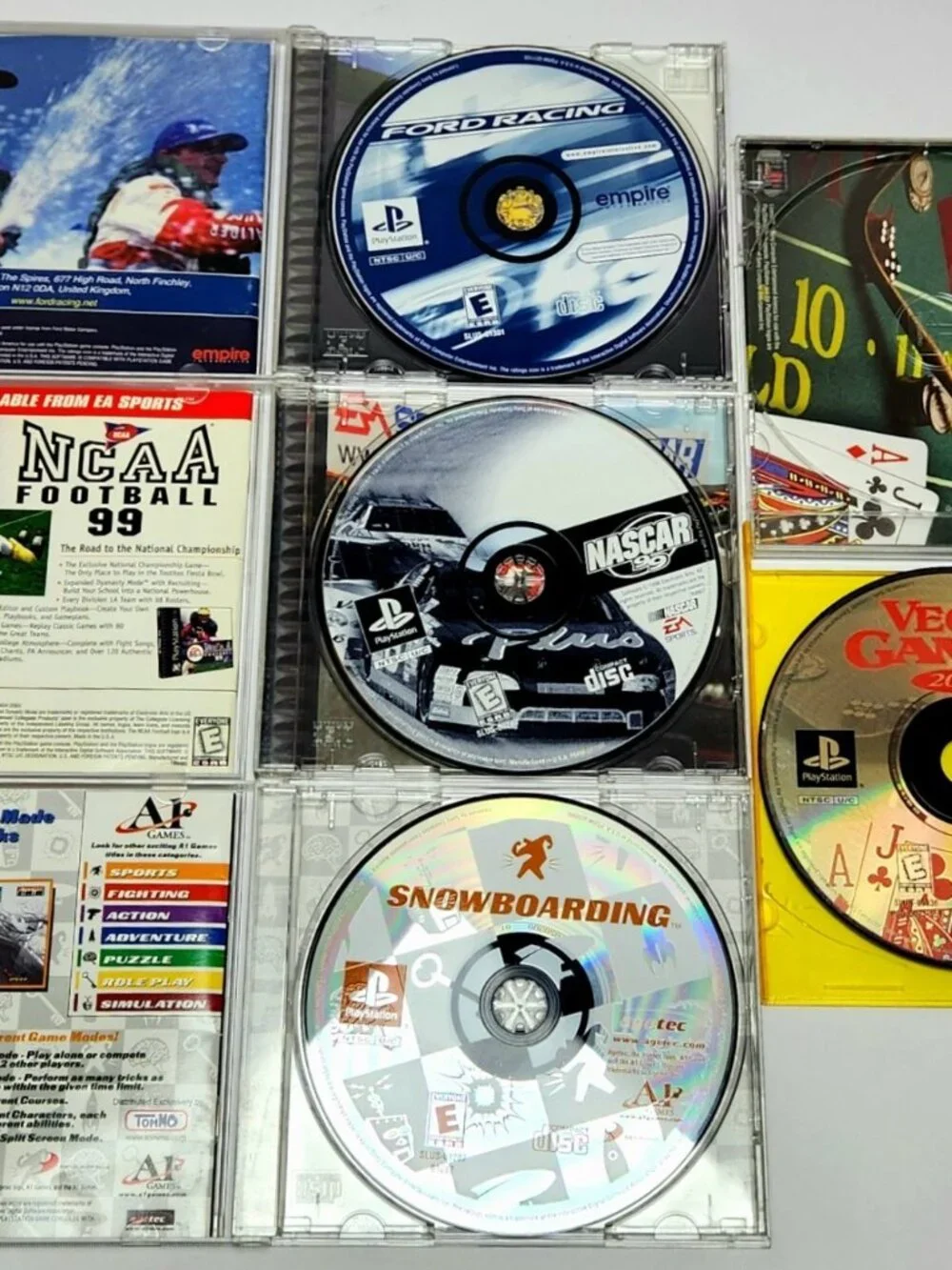 NASCAR 99, Ford Racing, Snowboarding, Vegas Games PS1 PlayStation CIB Bundle Lot